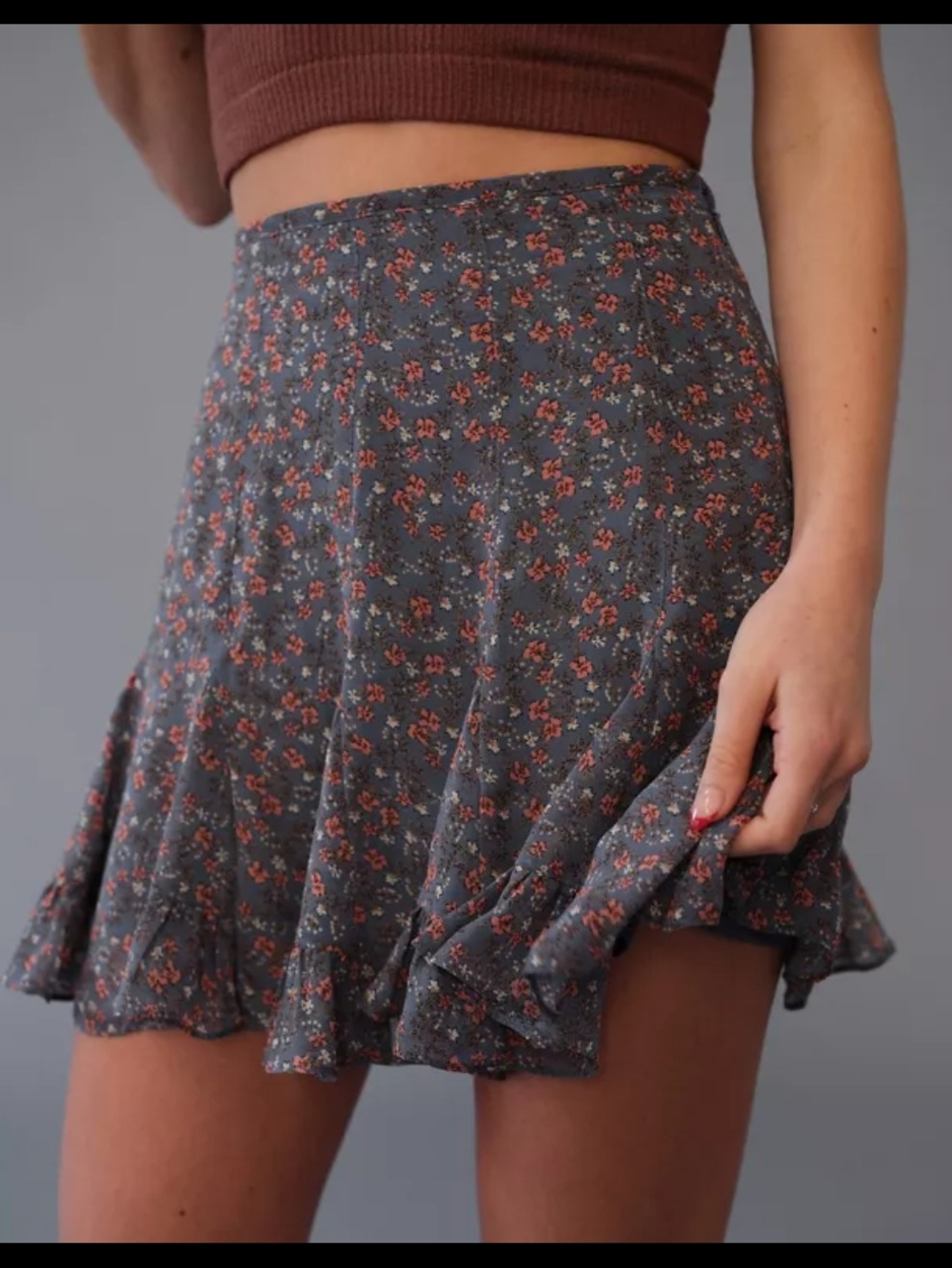 Dress Forum Navy Blue Ditsy Floral Ruffle Hem Mini Skort